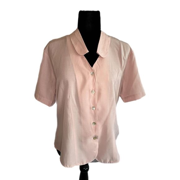 Dress Barn Pink Short Sleeve Button-Up Blouse, Large, Pre-owned - Picture 1 of 6